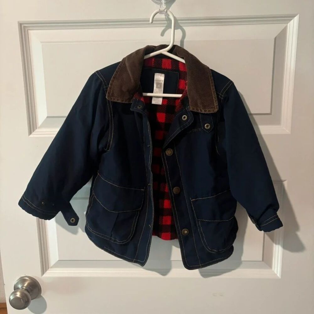 Carter’s Toddler Boys Barn Coat Buffalo Plaid Lined Jacket Size 4
